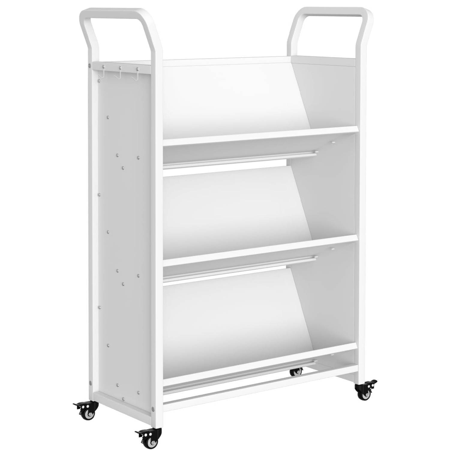 Qeetex - Heavy-Duty 3 Tier Rolling Book Cart with Wheels for Home, Office - White