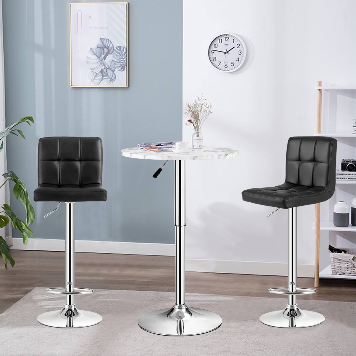 Alt View 4. Gymax - Gymax Set of 4 PU Leather Bar Stool Swivel Bar Chair w/ Adjustable Height Black - Balck.