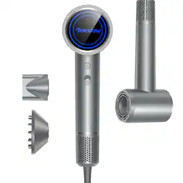 Teendow - 1500W Professional Ionic Hair Dryer, 150,000 RPM High-Speed Brushless Motor, 500M Negative Ions, Lightweight - Silver