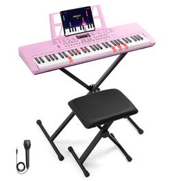 Winado - 61 Lighted Key Keyboard Piano Electric Keyboard, Electric Piano Set with Headphones, Microphone, Music Rest