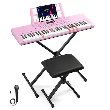 Front. Winado - 61 Lighted Key Keyboard Piano Electric Keyboard, Electric Piano Set with Headphones, Microphone, Music Rest.
