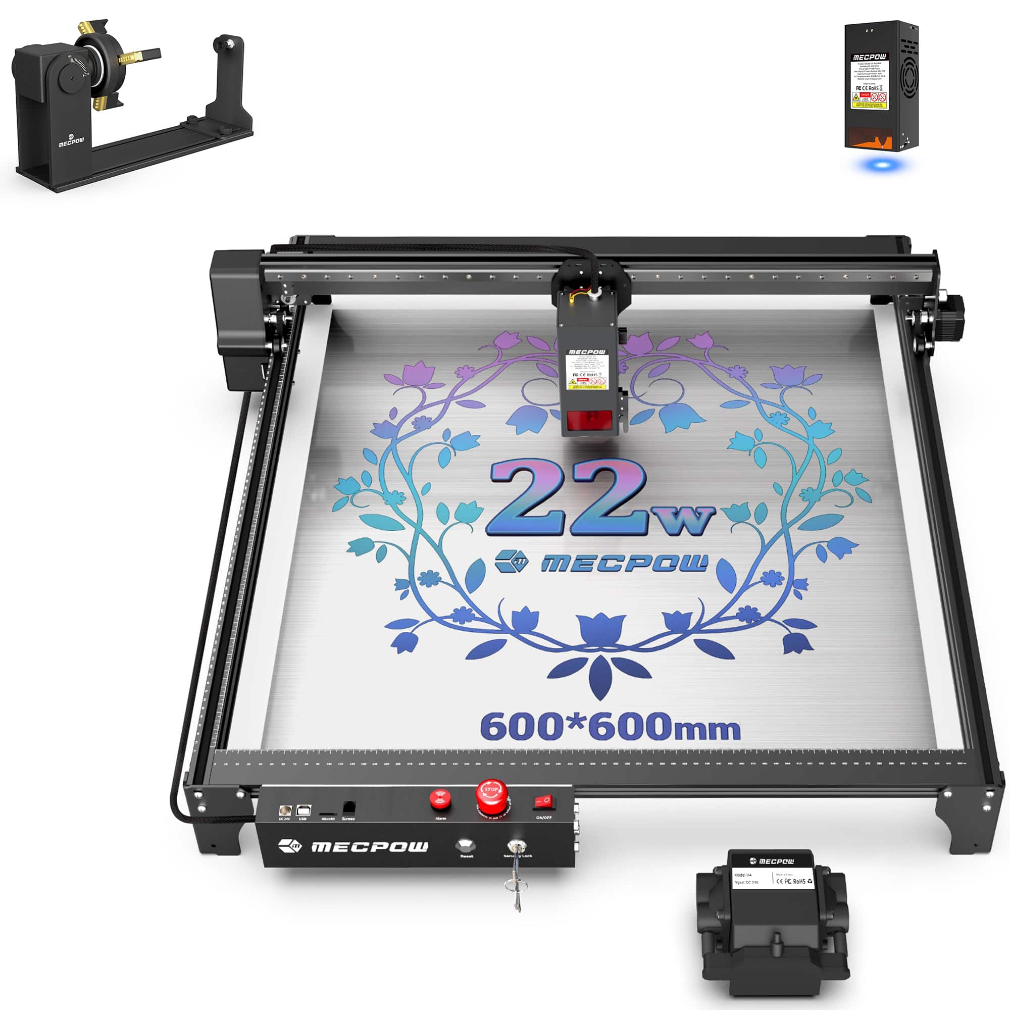 Mecpow - X5 Laser Engraver & G5 Rotary Roller Module & B40W Module, High-Speed Cutting & Precision Engraving for Wood Metal etc.