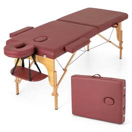 Costway - 84" Portable & Foldable Massage Salon Spa Facial Care Tattoo Bed with Carrying Bag - Red