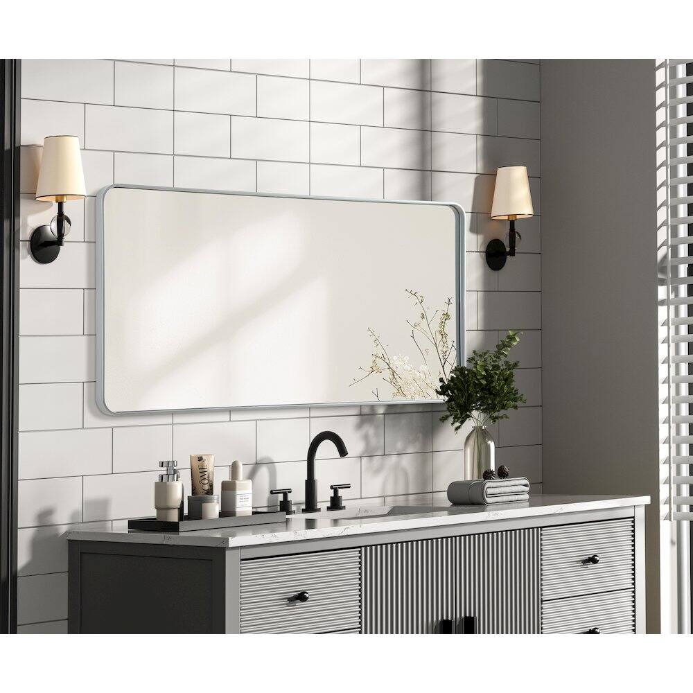 Alt View 2. Elegant Decor - Contour Metal Rectangle Mirror 30x60 in Silver - Silver.
