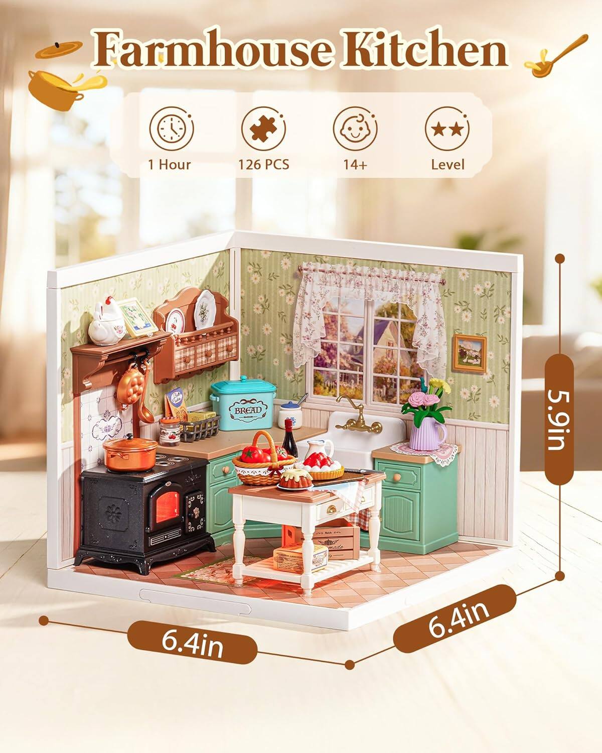 Farmhouse Kitchen  
1 Hour  
126 PCS  
14+ Level  
5.9in x 6.4in x 6.4in