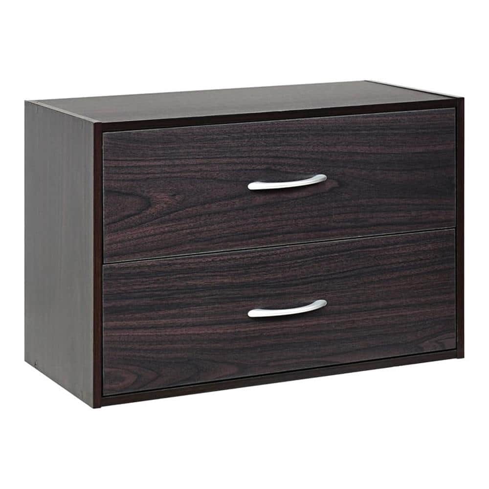 Costway - 2-Drawer Stackable Organizer Storage Cabinet Dresser Chest - Brown