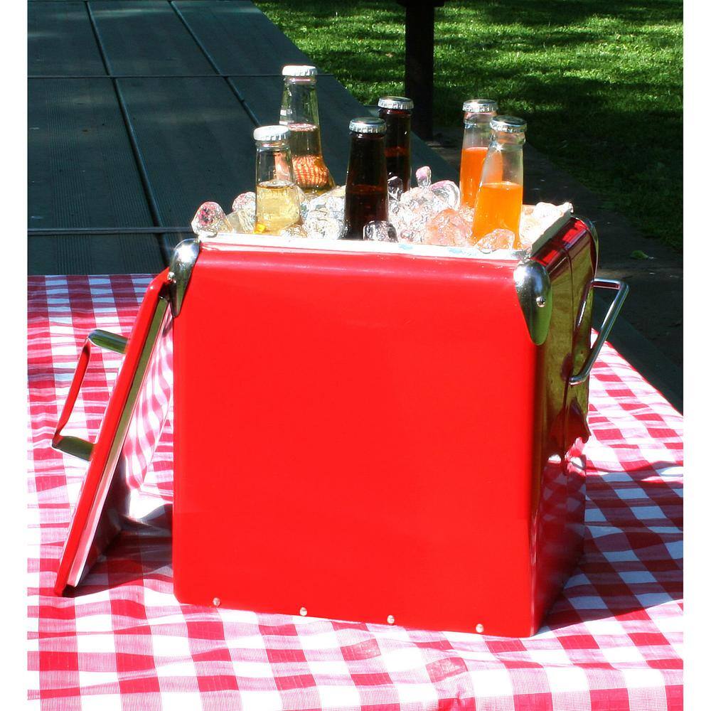 Left. AmeriHome - Retro Style Picnic Cooler - Red.