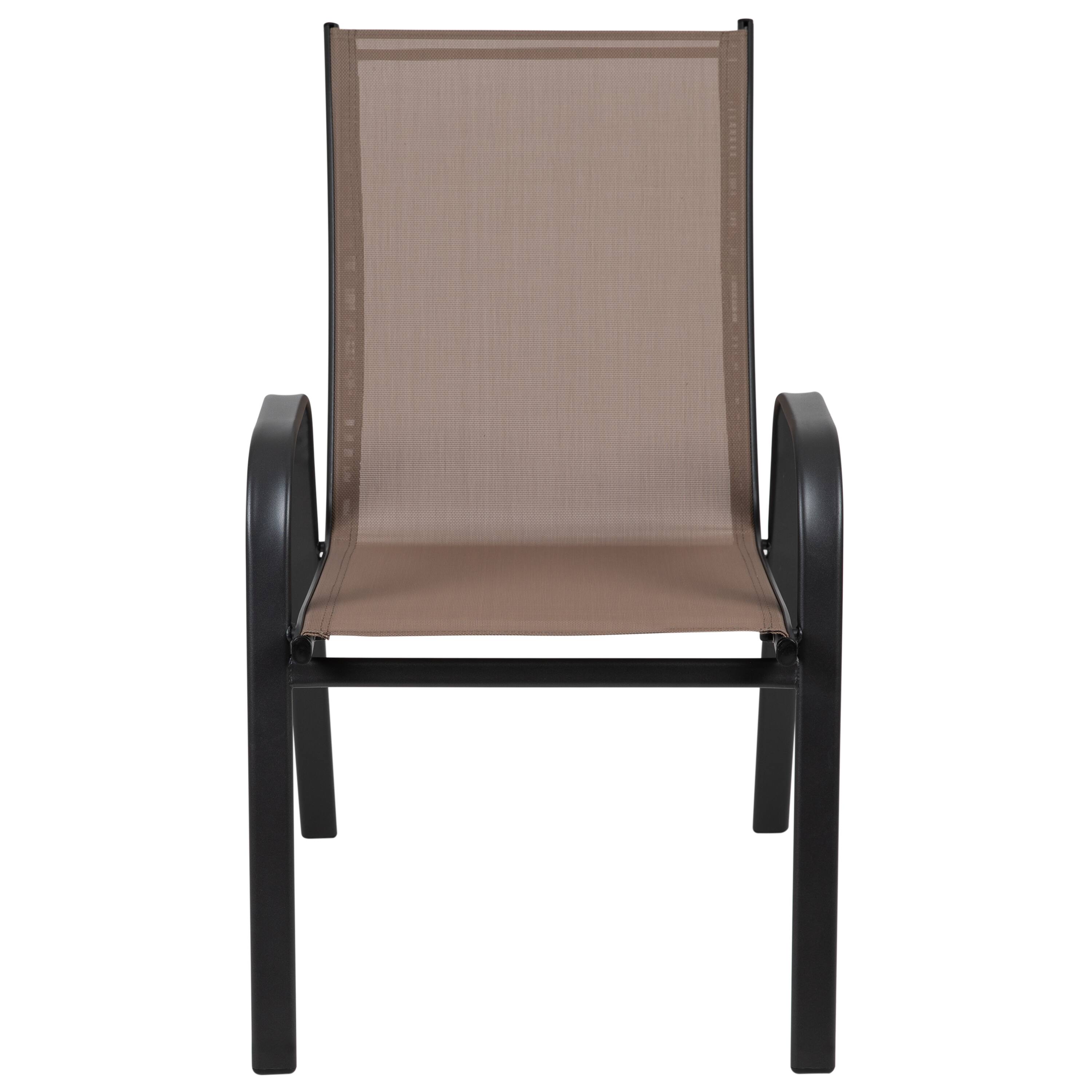 Alt View 3. Emma + Oliver - 5 Pack. Outdoor Stack Chair with Flex Comfort Material and Metal Frame - Brown.