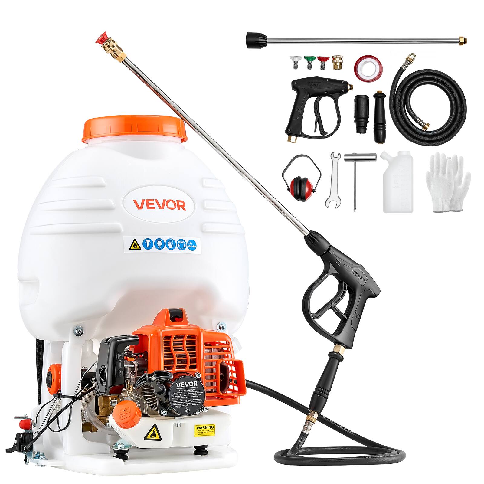 VEVOR - Gas Powered Backpack Sprayer, 26.5CC 0.9HP Engine, Garden Sprayer with 5 Gallon Tank, with 24 in Wand & Nozzles - Orange, White price history on PriceWatchPro