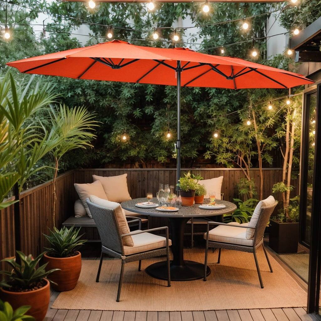 Front. Kadyn - 15 Feet Double Sided Twin Patio Umbrella with Crank and Base Orange Outdoor Table Umbrella Yard Umbrella Outdoor Patio U - Orange.