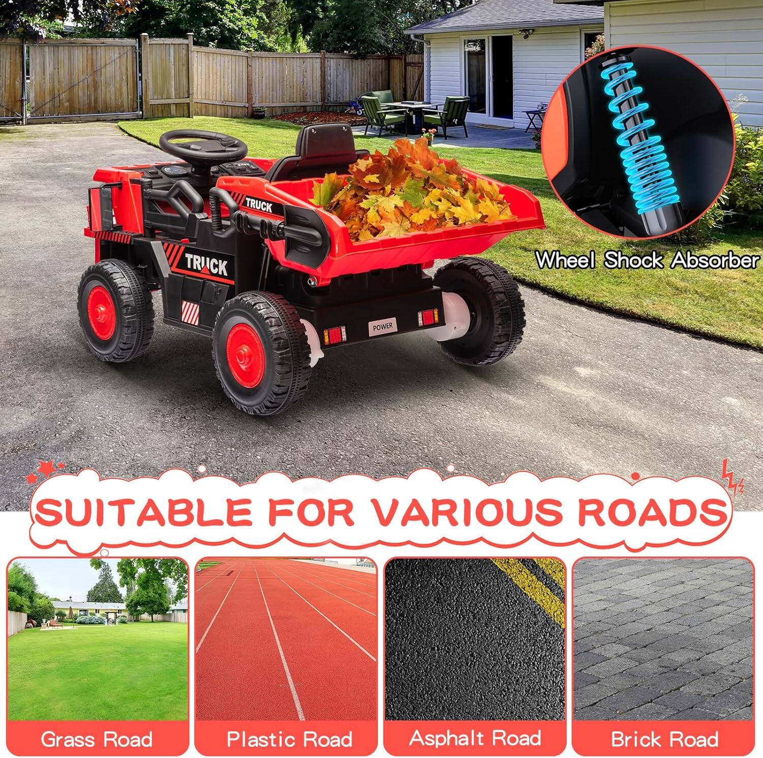 TRUCK TRUCK CCC Wheel Shock Absorber POWER

SUITABLE FOR VARIOUS ROADS

Grass Road
Plastic Road
Asphalt Road
Brick Road