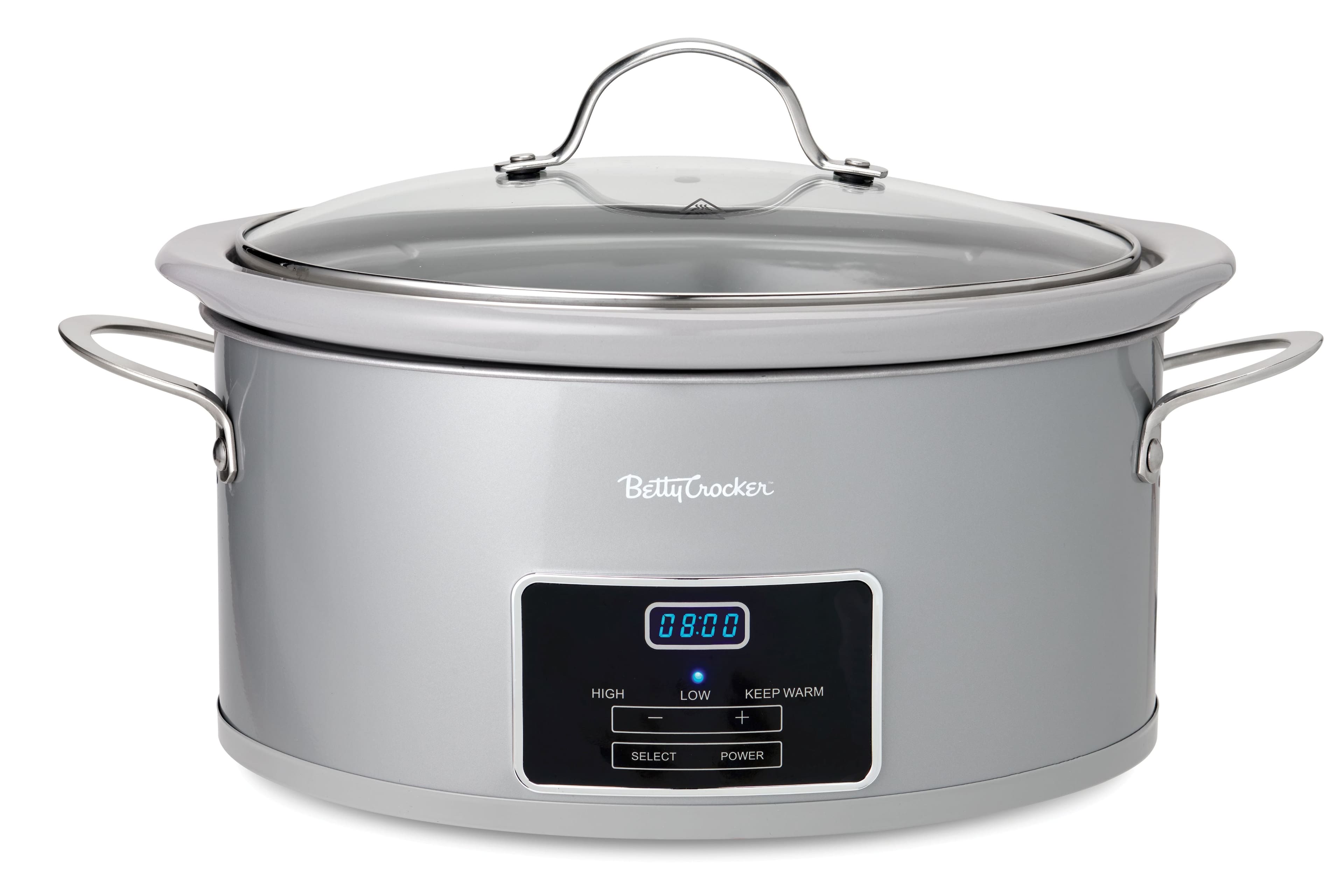 Betty Crocker - 6-quart Oval Digital Slow Cooker, Electric Cooking Pot With Lcd Digital Display, Sliver - SILVER