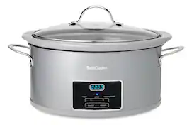 Betty Crocker - 6-quart Oval Digital Slow Cooker, Electric Cooking Pot With Lcd Digital Display, Sliver - Silver