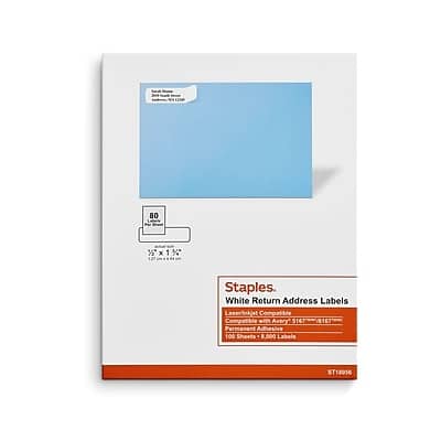 "Staples - Laser/Inkjet Address Labels, 1/2"" x 1 3/4"", 80 Labels/Sheet, 100 Sheets/Pack, 8000 Labels/Box (ST18056-CC) - White" price history on PriceWatchPro