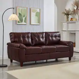 Roomtec - 79 inch Three Seater Sofa Modern Design Faux Leather CouchLiving Room Sofa with StorageBig Armrest SofaUpholstered - Burgundy