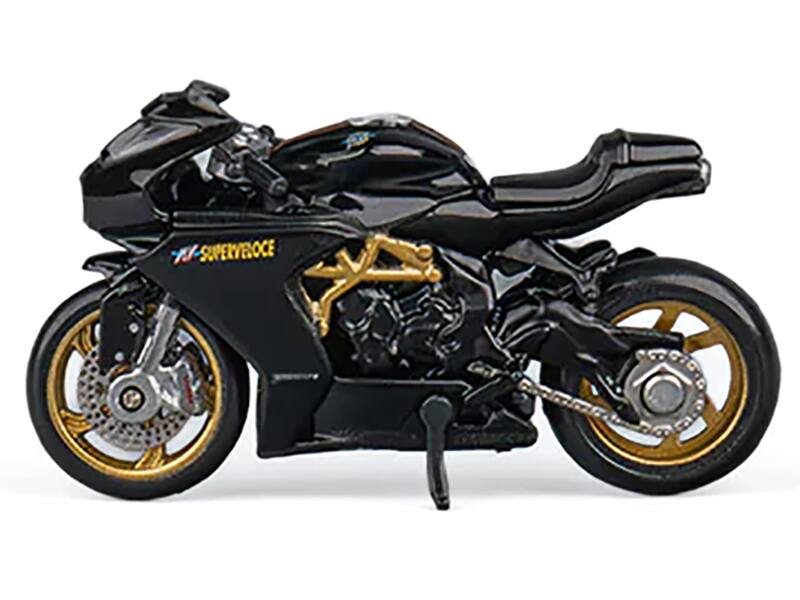 Angle. CM Models - MV Agusta Superveloce 800 Motorcycle Black and Gold with Figure 1/64 Diecast Model by CM Model - Black and Gold.