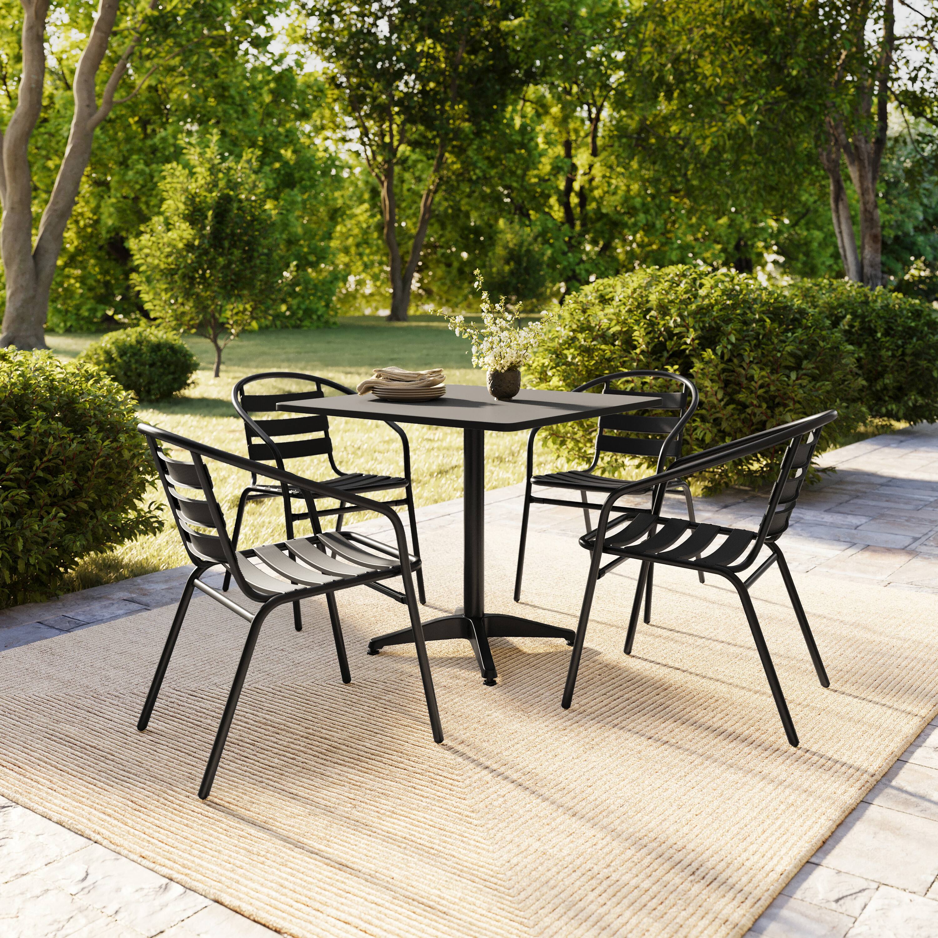 Alt View 2. Flash Furniture - Lila 31.5'' Black Square Aluminum Indoor-Outdoor Table Set with 4 Black Slat Back Chairs - Black.