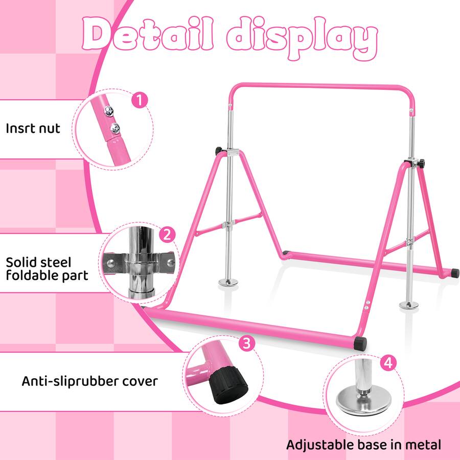 Pink Buildin Collapse Brick Attic Gymnastics Bar for Kids Height Adjustable Horizontal Bar ...