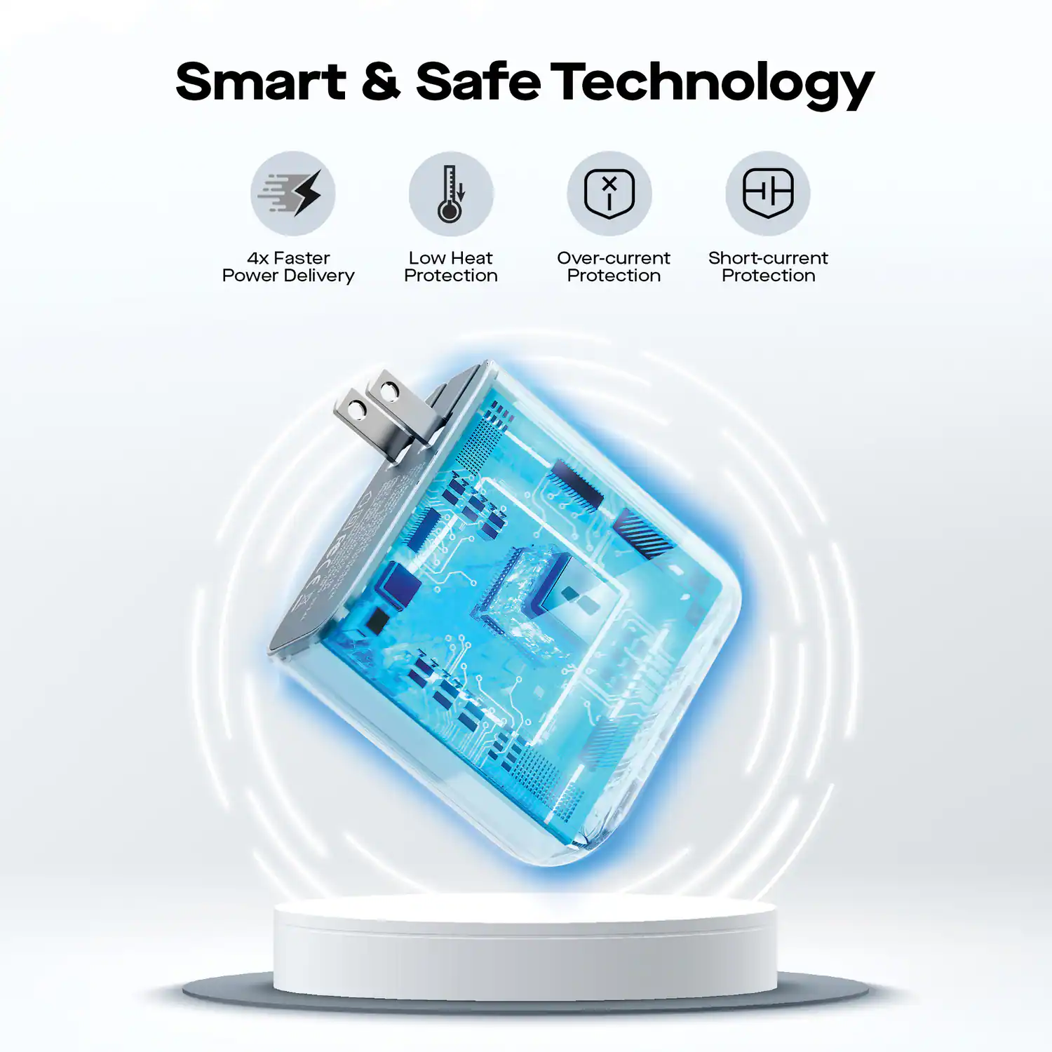 Smart & Safe Technology

- 4x Faster Power Delivery
- Low Heat Protection
- Over-current Protection
- Short-current Protection