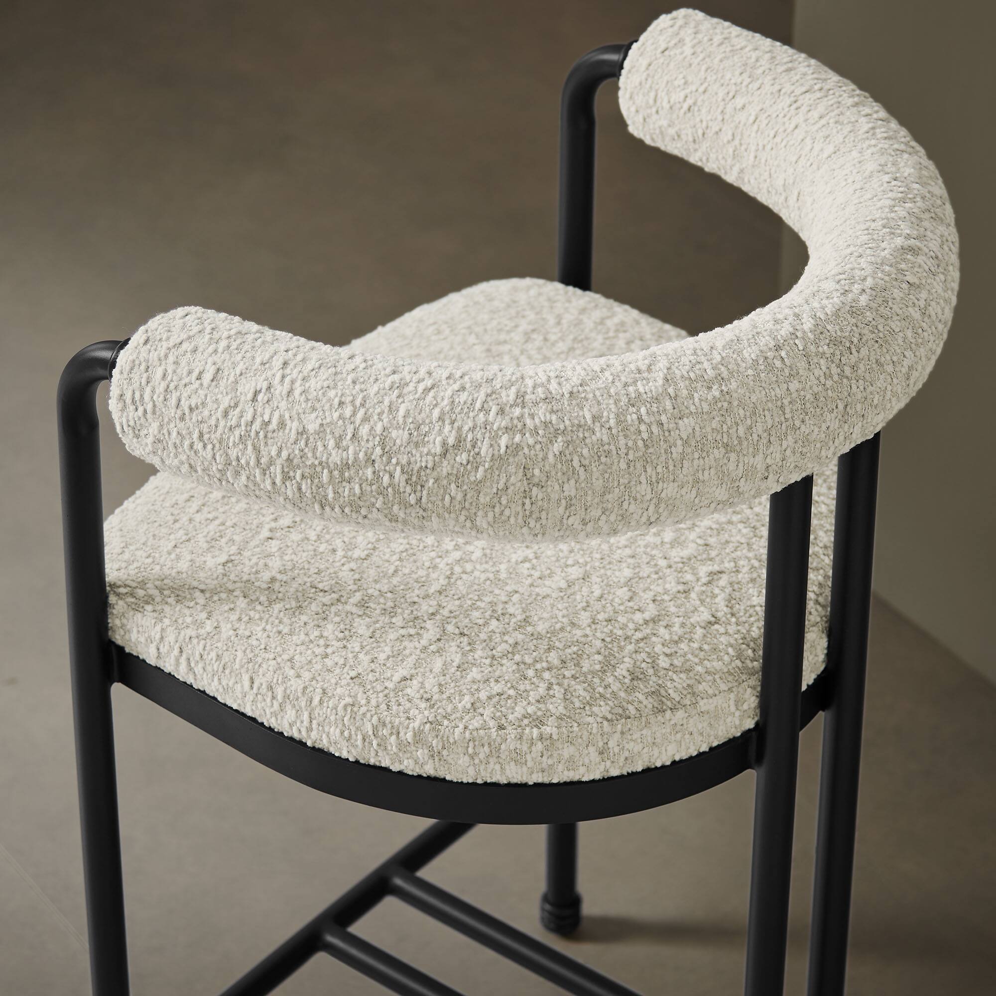 Alt View 5. Modway - Turin Curved Back Boucle and Metal Counter Stool - Black.