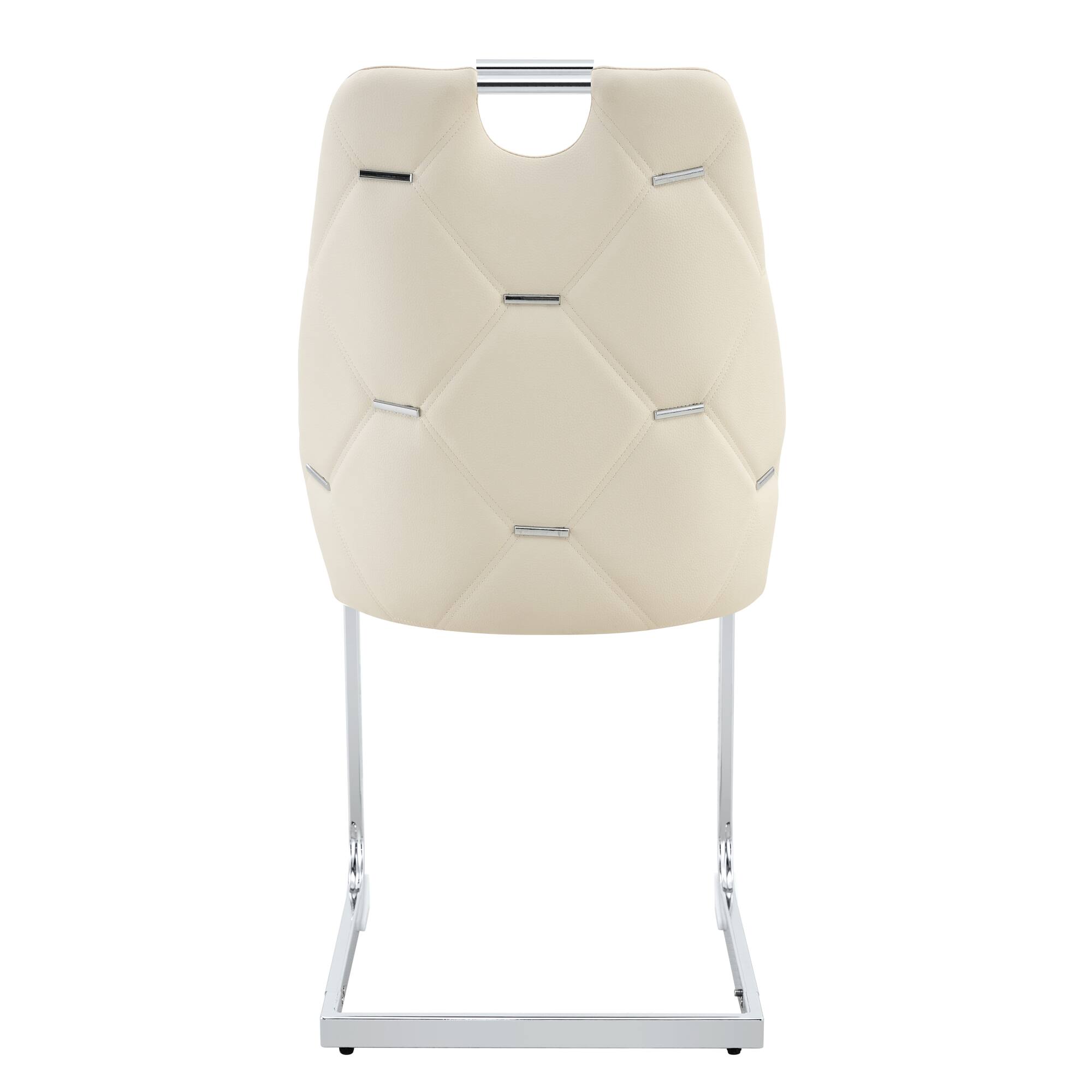 Alt View 6. GOODSILO - Set of 4 Modern Faux Leather Dining Chairs with Gold Mesh Texture and Chrome Accents - Off White.