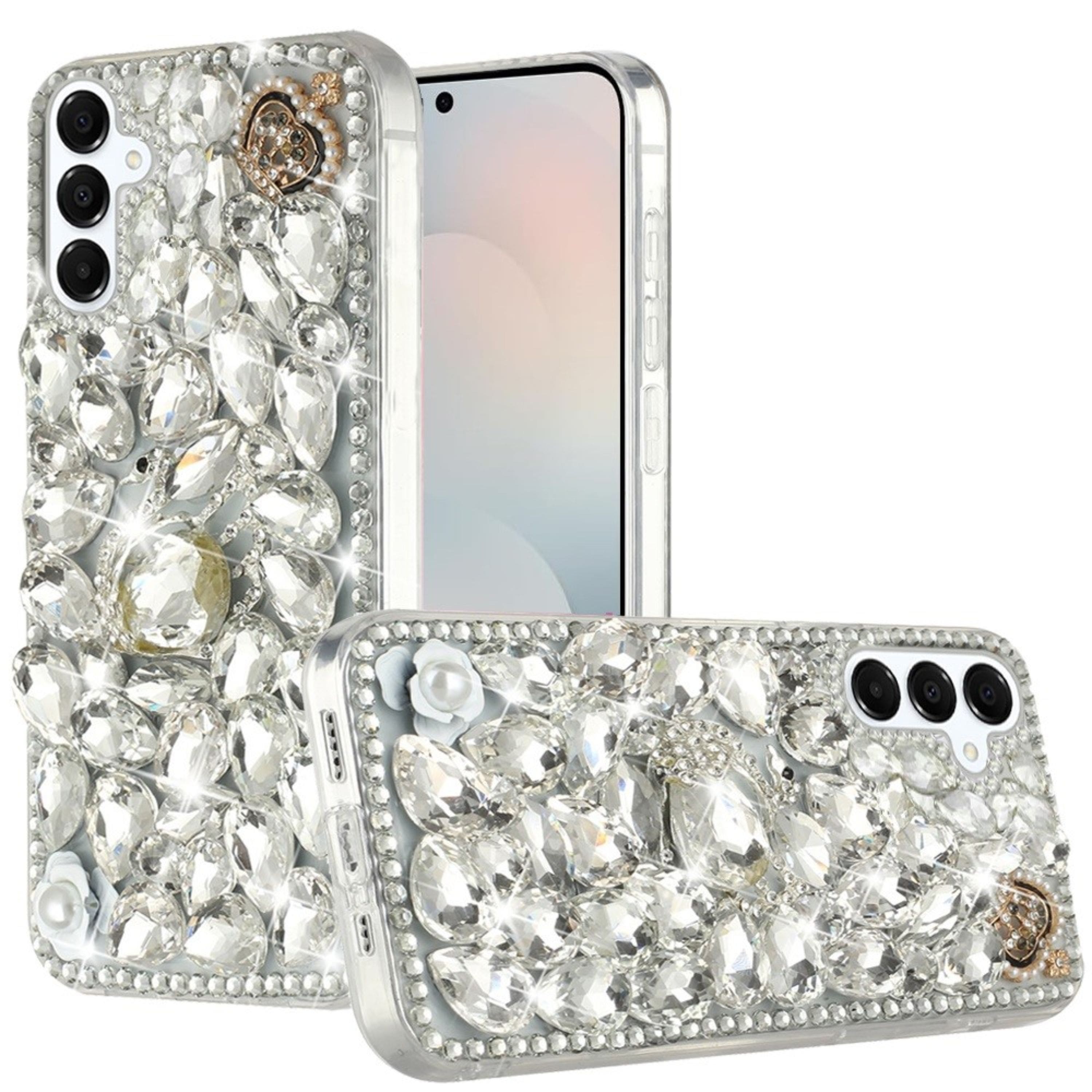 Kitcheniva - Full Diamond Bling 3D Jewel Ornaments Plus Tempered Glass For Samsung S25 FE Silver Swan Crown Pearl - Multicolor price history on PriceWatchPro