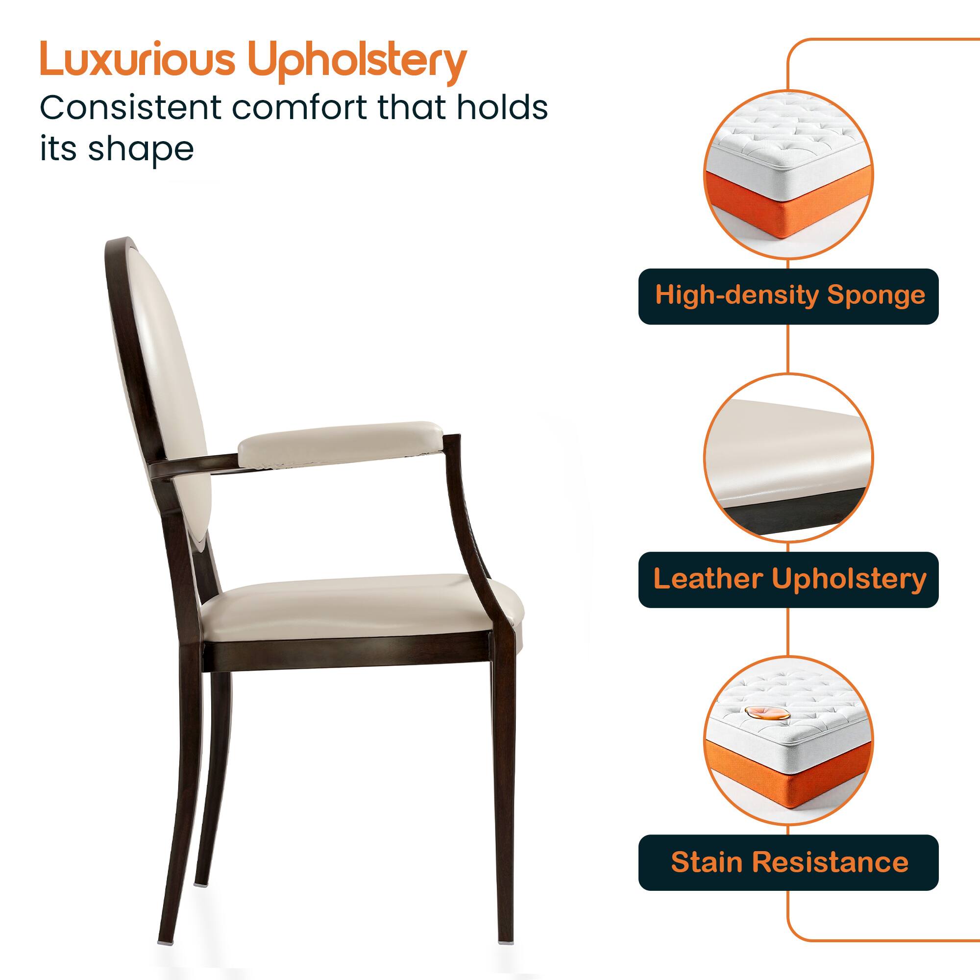 Luxurious Upholstery  
Consistent comfort that holds its shape  

High-density Sponge  
Leather Upholstery  
Stain Resistance