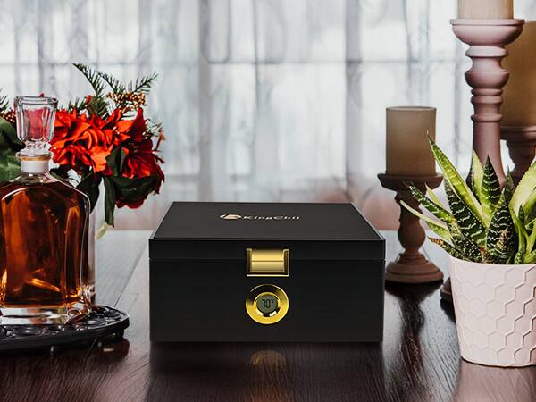 Alt View 3. KingChii - 3L Thermoelectric Storage Cabinet with Temperature Control, Spanish Cedar Shelves and Hygrometer - Black.