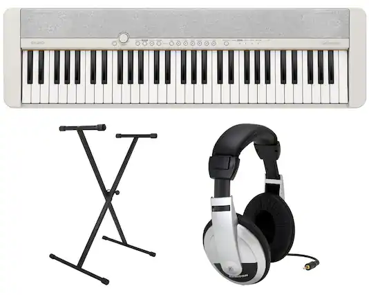 Front. Casio - CT-S1WE Premium Pack with 61 Key Keyboard, Stand, AC Adapter, and Headphones - White.