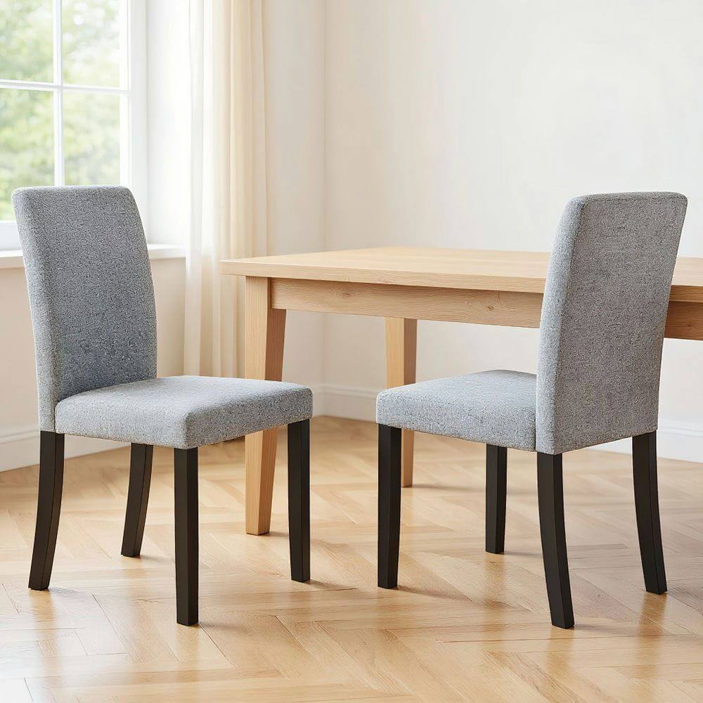 Front. Kadyn - Set of 2 Mid-Century Modern Dining Chairs with Rubberwood Legs, Gray Upholstery and Black Frame - Gray.