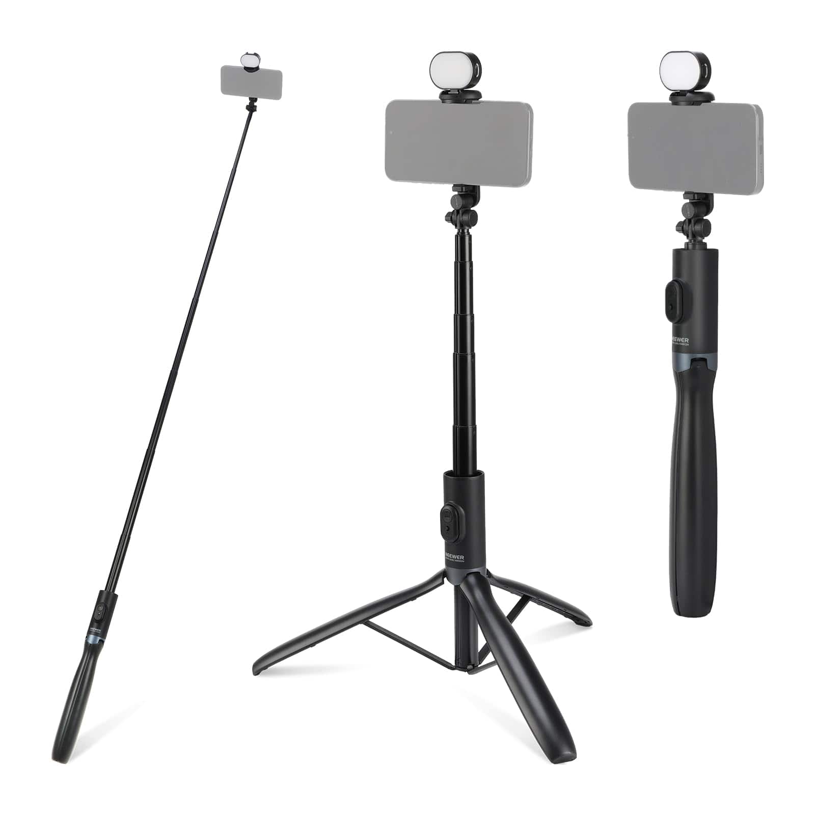 Neewer - Entry Level Selfie Stick Tripod with Built-in Light & Remote, 67"