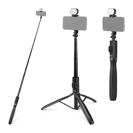 Front. Neewer - Entry Level Selfie Stick Tripod with Built-in Light & Remote, 67" - Black.