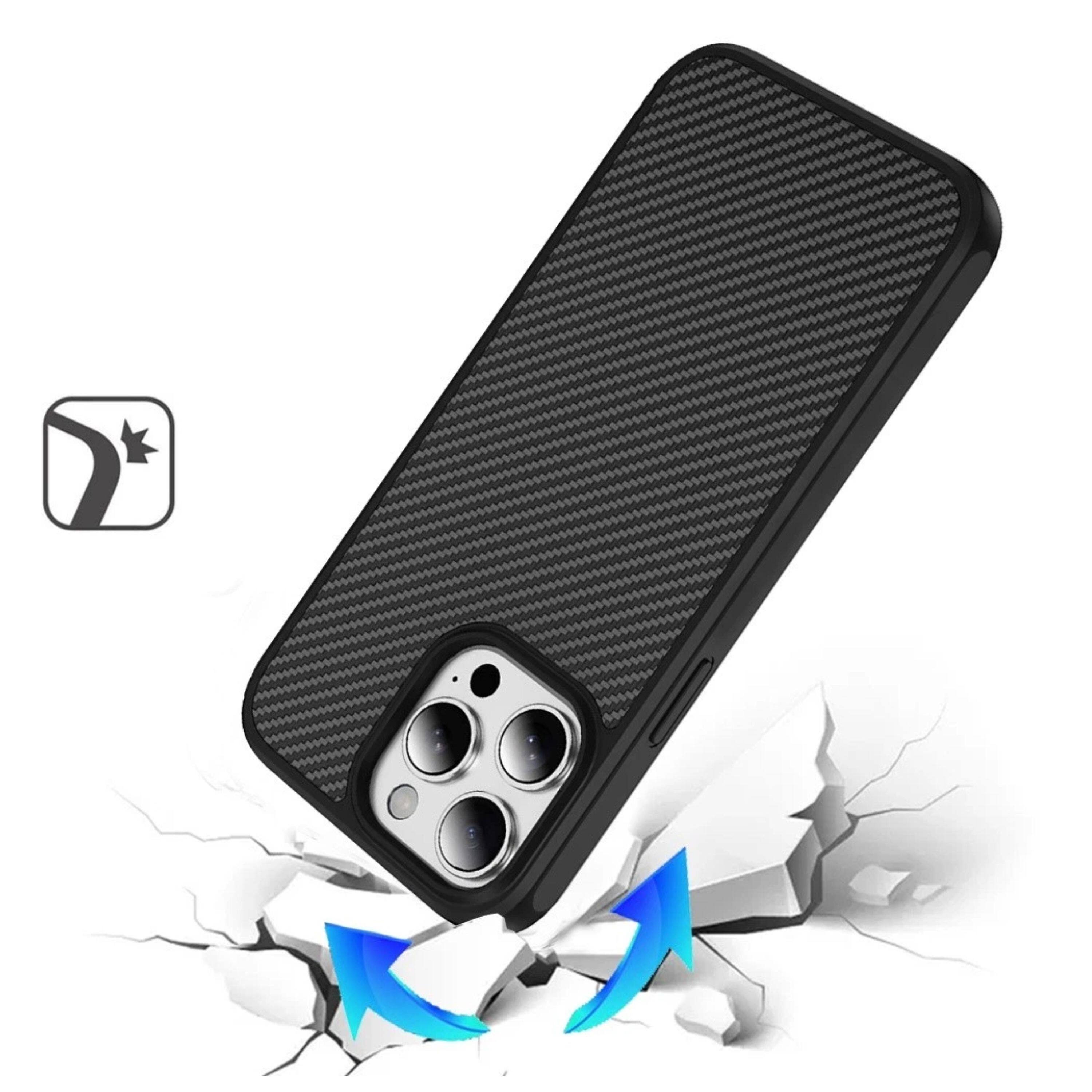 Back. Kitcheniva - Carbon Fiber Print With Hidden Magnetic Circle Phone Case For iPhone 14 Pro Max - Black.