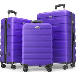 Brick Attic - 3 Piece Luggage Sets PC ABS Hardside Lightweight Suitcase with 4 Universal Wheels TSA Lock Carry On 20 24 28 Inch - Violet