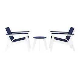 WestinTrends - Pacifica 3-Piece Outdoor HDPE Conversation Set with Deep Seating Chairs and Round Side Table - White/Navy Blue