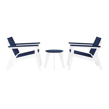 Front. WestinTrends - WestinTrends Pacifica 3-Piece Outdoor HDPE Conversation Set with Deep Seating Chairs and Round Side Table - White/Navy Blue.