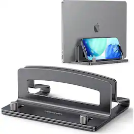 TECKNET - Vertical Stand, Adjustable Aluminum for 17.3" Laptops, Non-Slip Silicone Base for Mac/Dell/HP - Silver