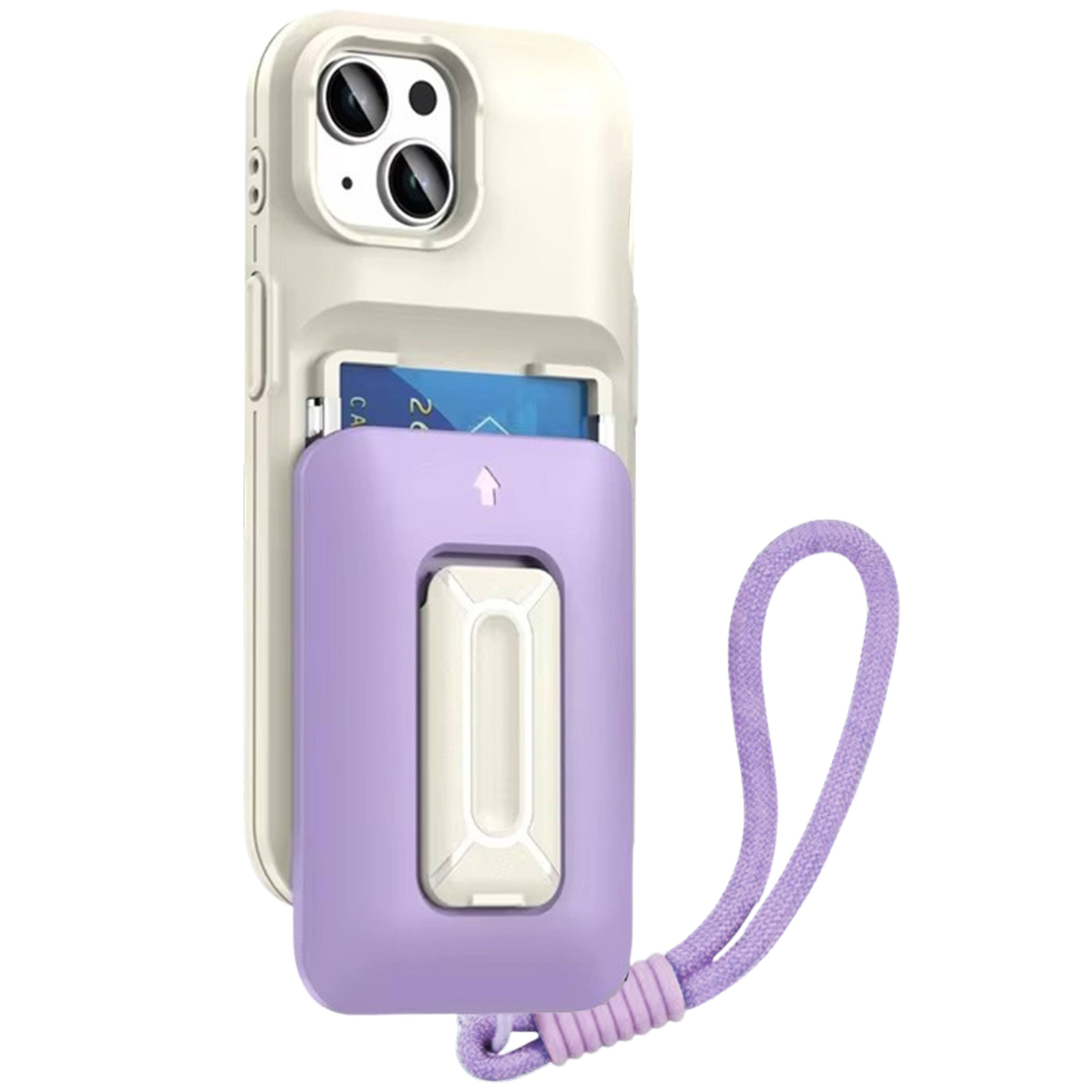 Angle. Kitcheniva - Card Holder Kickstand And Strap Phone Case With Tempered Glass For iPhone 13/14 Beige Light Purple - Beige+Light Purple.