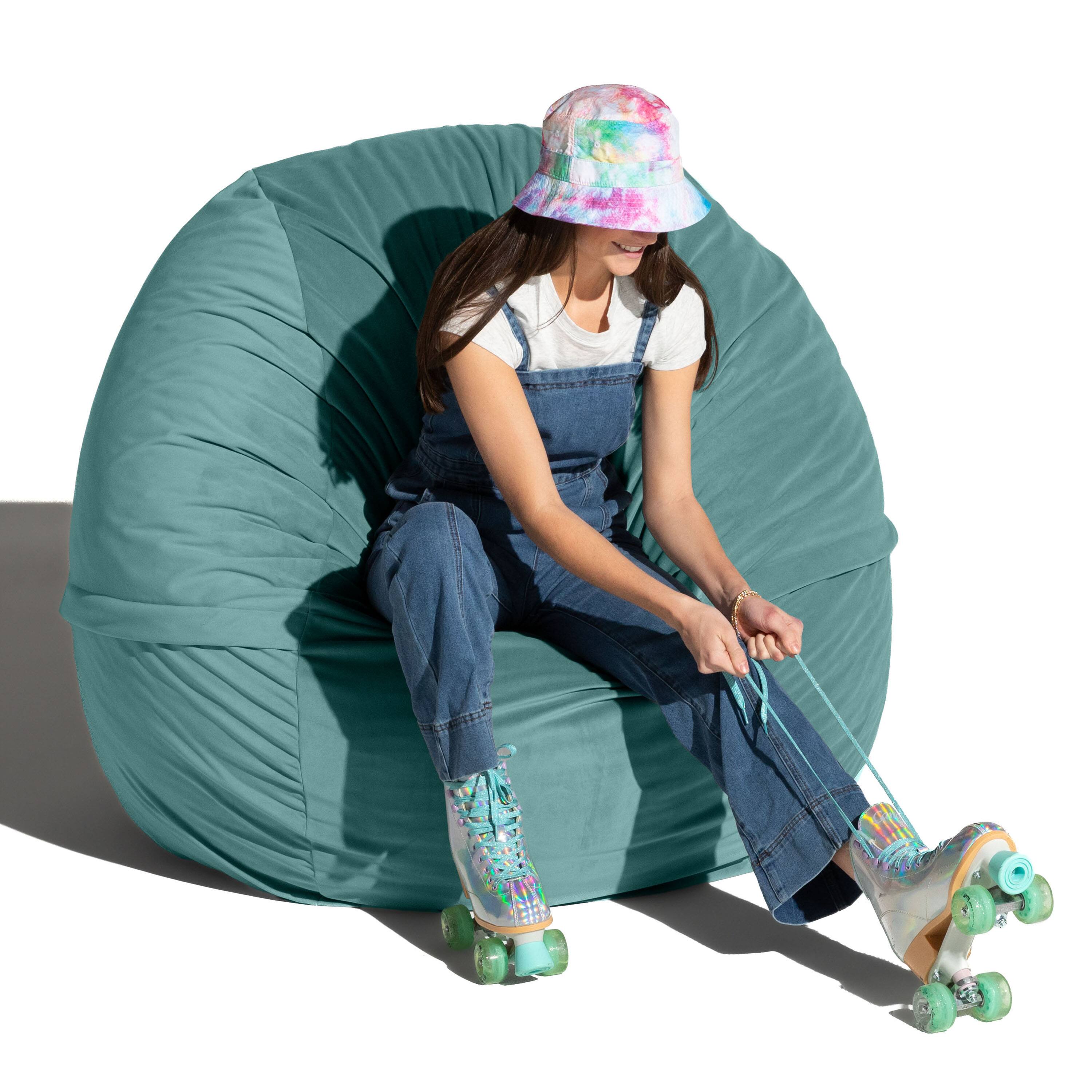 Angle. Jaxx - Jaxx 5 Foot Saxx - Large Round Bean Bag Chair for Adults - Lush Velvet Turquoise - Lush Velvet Turquoise.