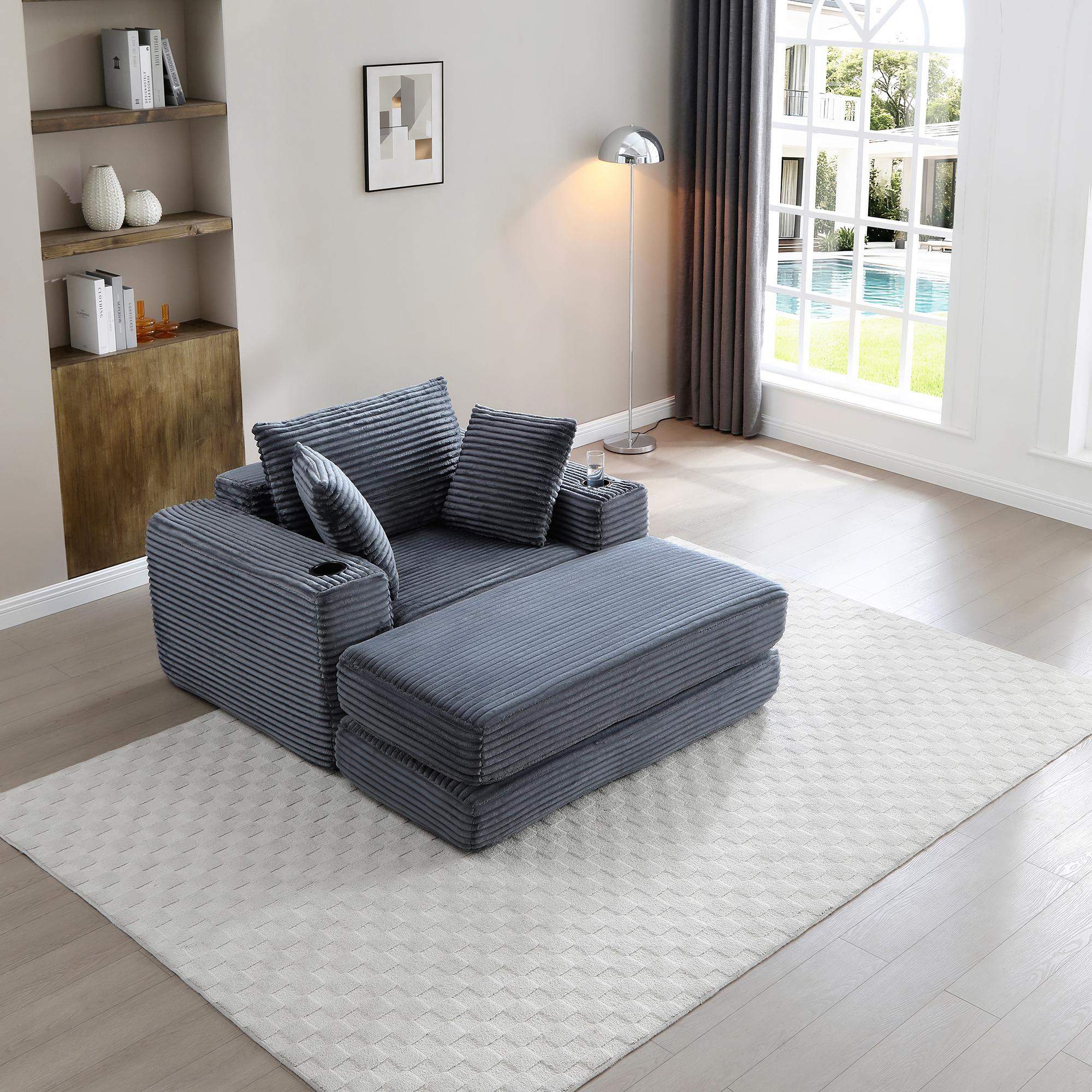 Angle. Roomtec - 52.4 Boneless Chaise Lounge Chair IndoorOversized CloudLike Cozy Comfy Modular 3in1 Sofa Bed for Reading Living Room - Grey.