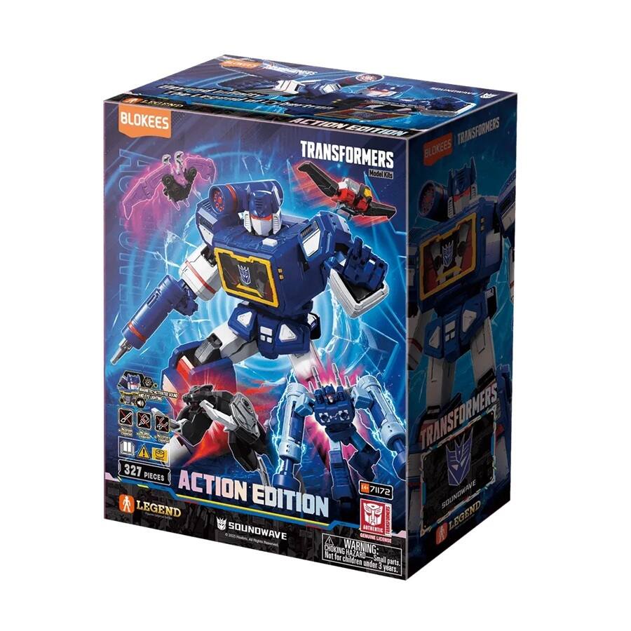 Sure, here is the corrected and grouped text from the image:

---

**BLOKEES**

**TRANSFORMERS**  
Model Kit

**ACTION EDITION**  
327 PIECES

**LEGEND**  
SOUNDWAVE

**WARNING:**  
CHOKING HAZARD - Small parts. Not for children under 3 years.

---

**TRANSFORMERS**  
Model Kit

**ACTION EDITION**  
327 PIECES

**LEGEND**  
SOUNDWAVE

**WARNING:**  
CHOKING HAZARD - Small parts. Not for children under 3 years.

---

**BLOKEES**

**TRANSFORMERS**  
Model Kit

**ACTION EDITION**  
327 PIECES

**LEGEND**  
SOUNDWAVE

**WARNING:**  
CHOKING HAZARD - Small parts. Not for children under 3 years.

---