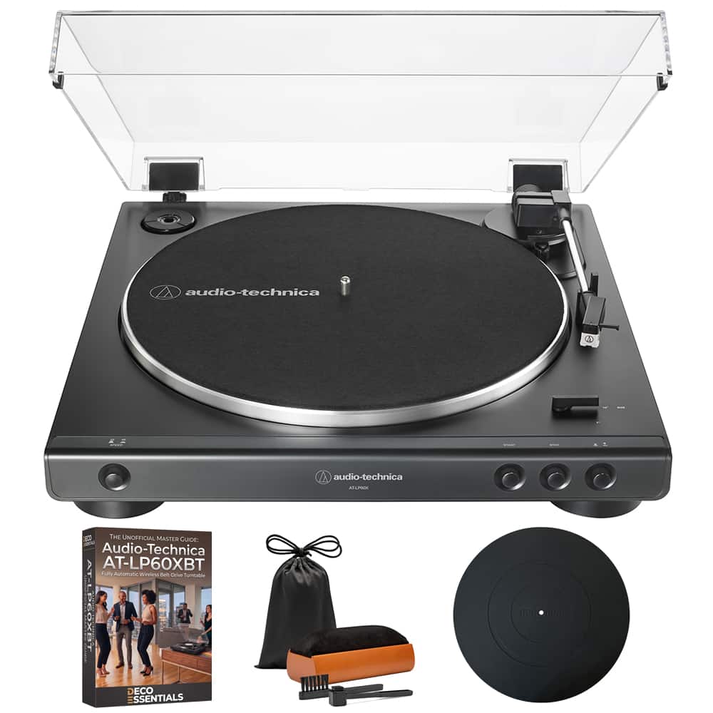 Audio-Technica - AT-LP60X-BK Fully Automatic Belt-Drive Stereo Turntable, with Deco Gear Master Guide - Black