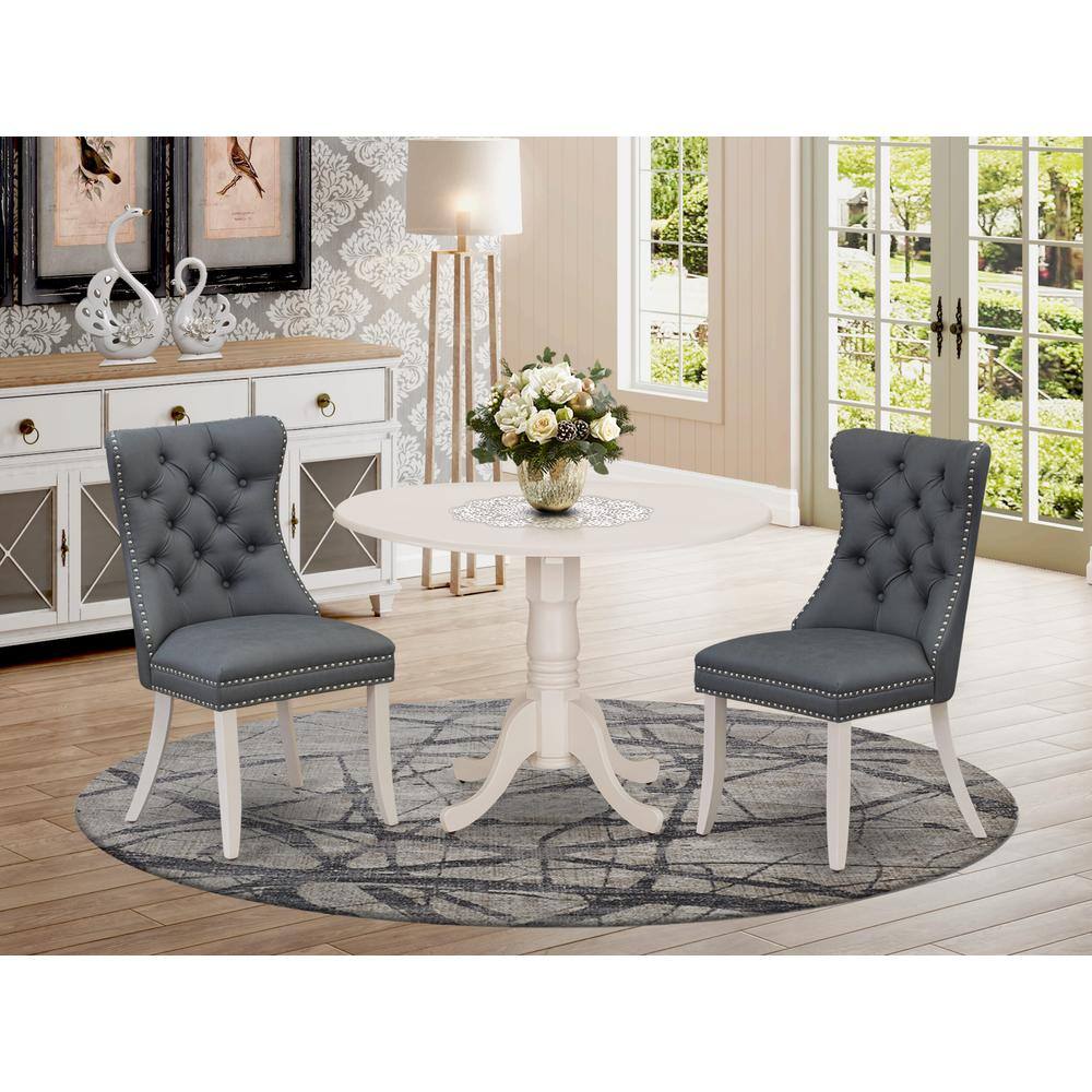 Alt View 3. East West Furniture - 3 Piece Dining Table Set Consists of a Round Kitchen Table with Dropleaf - White.
