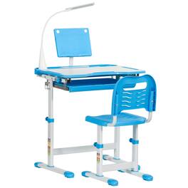 Qaba - Kids Table and Chair Set, Activity Desk with USB Lamp, Storage Drawer for Study, Activities, Arts, or Crafts - Blue