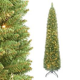 WELLFOR - 6ft Pre‑lit Artificial Christmas Tree with 445 Branch Tips &180 LED Lights,Slim Pencil Hinged Xmas Trees - Green