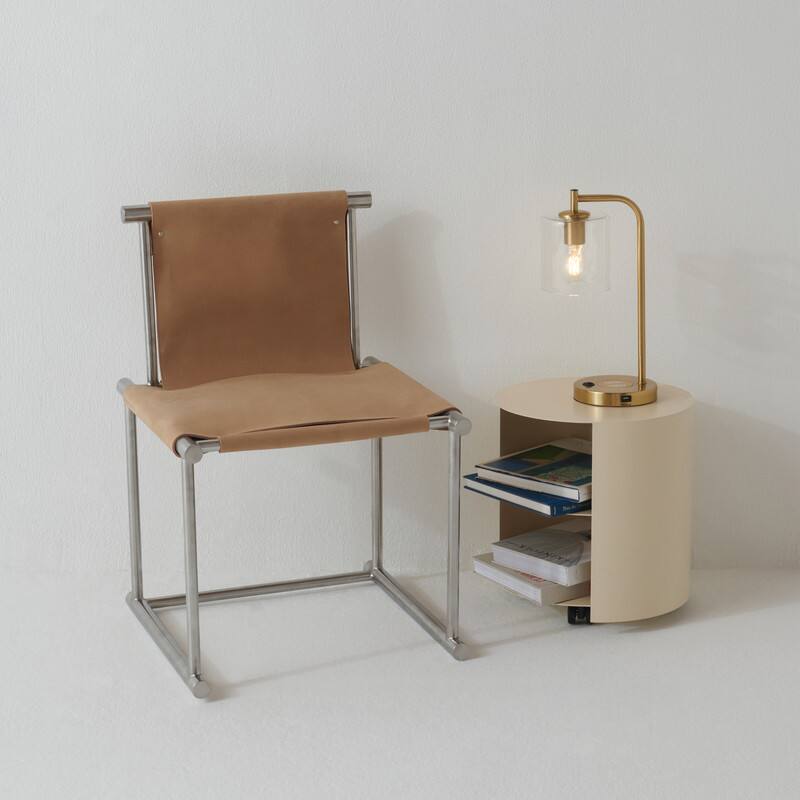 Alt View 6. Brightech - Elizabeth LED Modern Industrial Arc Bedside Nightstand Desk Lamp with USB and Wireless Charging Ports - Antiqued Brass.