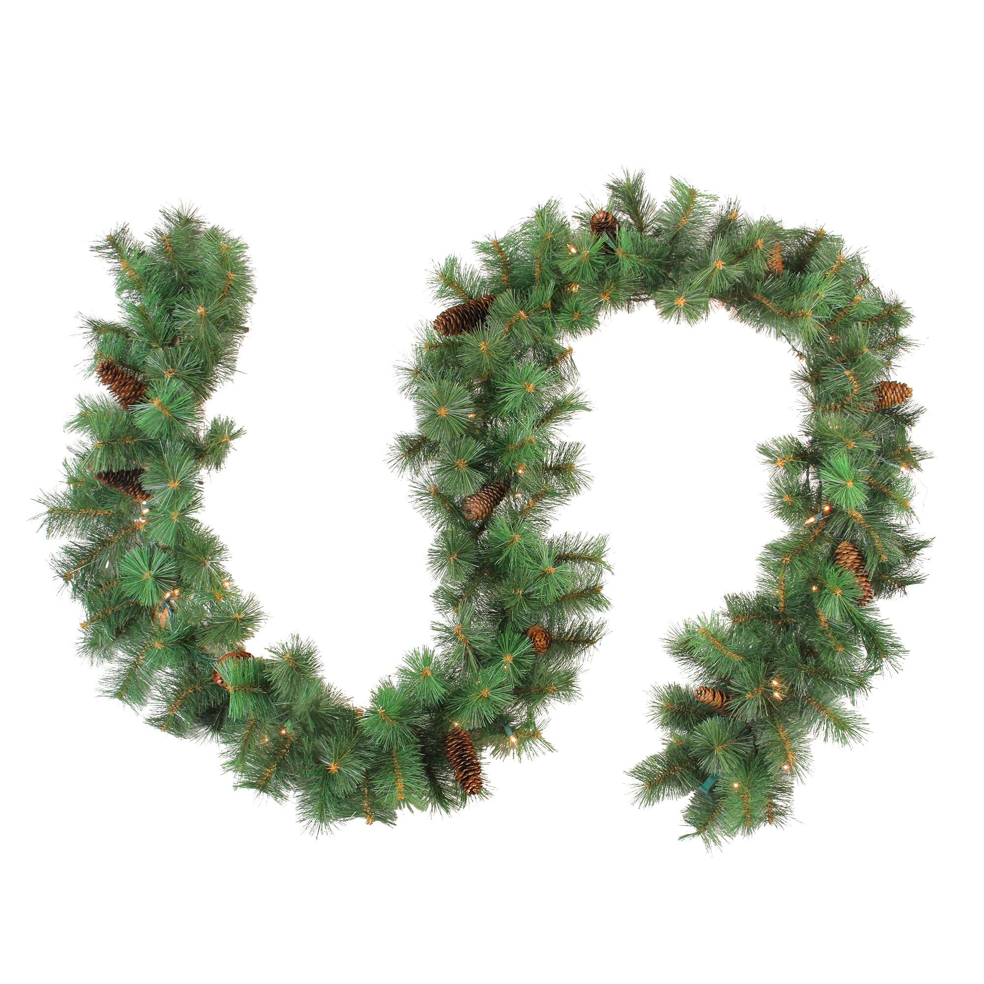 Front. Northlight - Pre-Lit Royal Oregon Pine Artificial Christmas Garland - 9' x 12" - Clear Lights - Green.