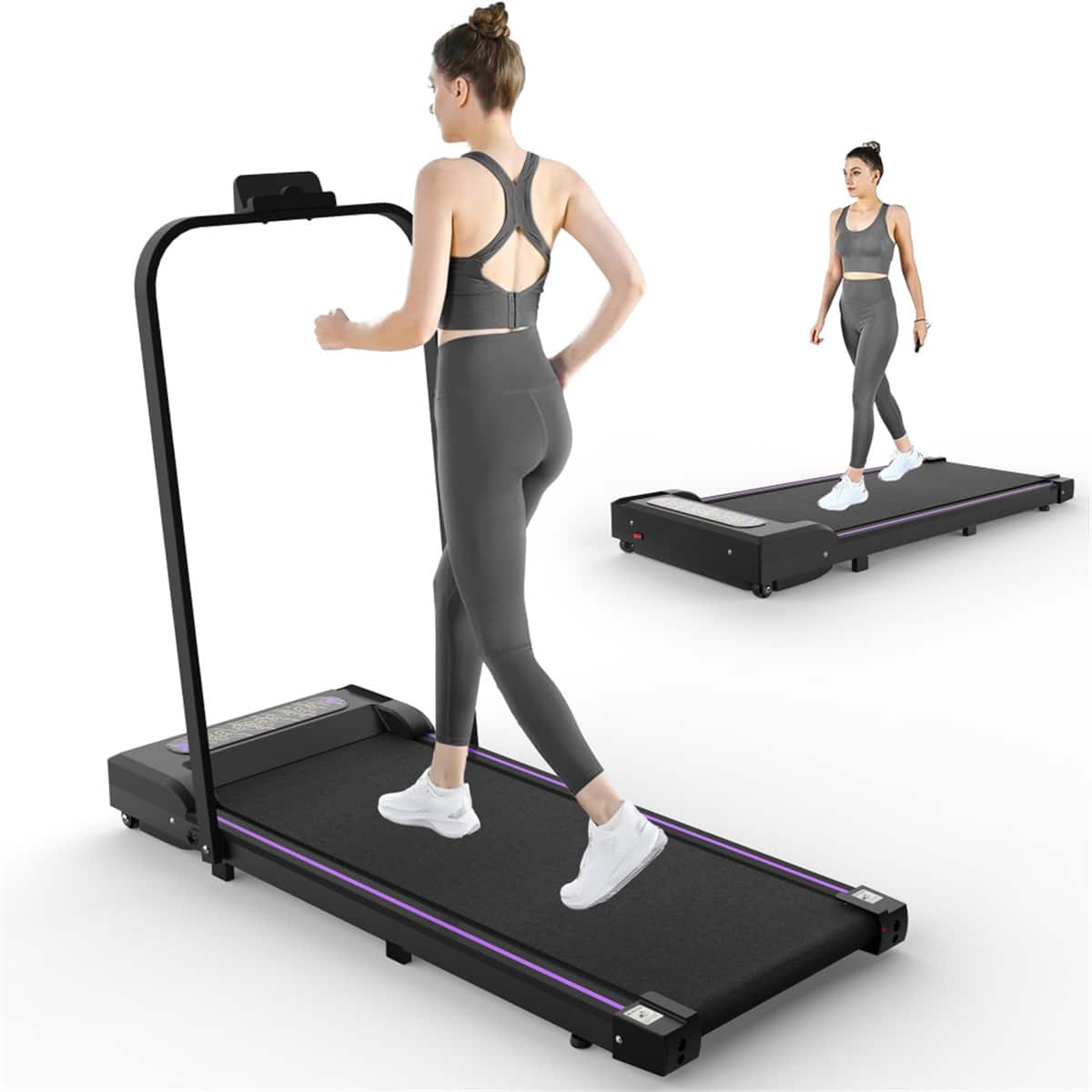 HTUTWOO - Under Desk Treadmill Walking Pad - 2 in 1 Portable Treadmill with Handle Remote Control LED Display, Jogging Machine - Black