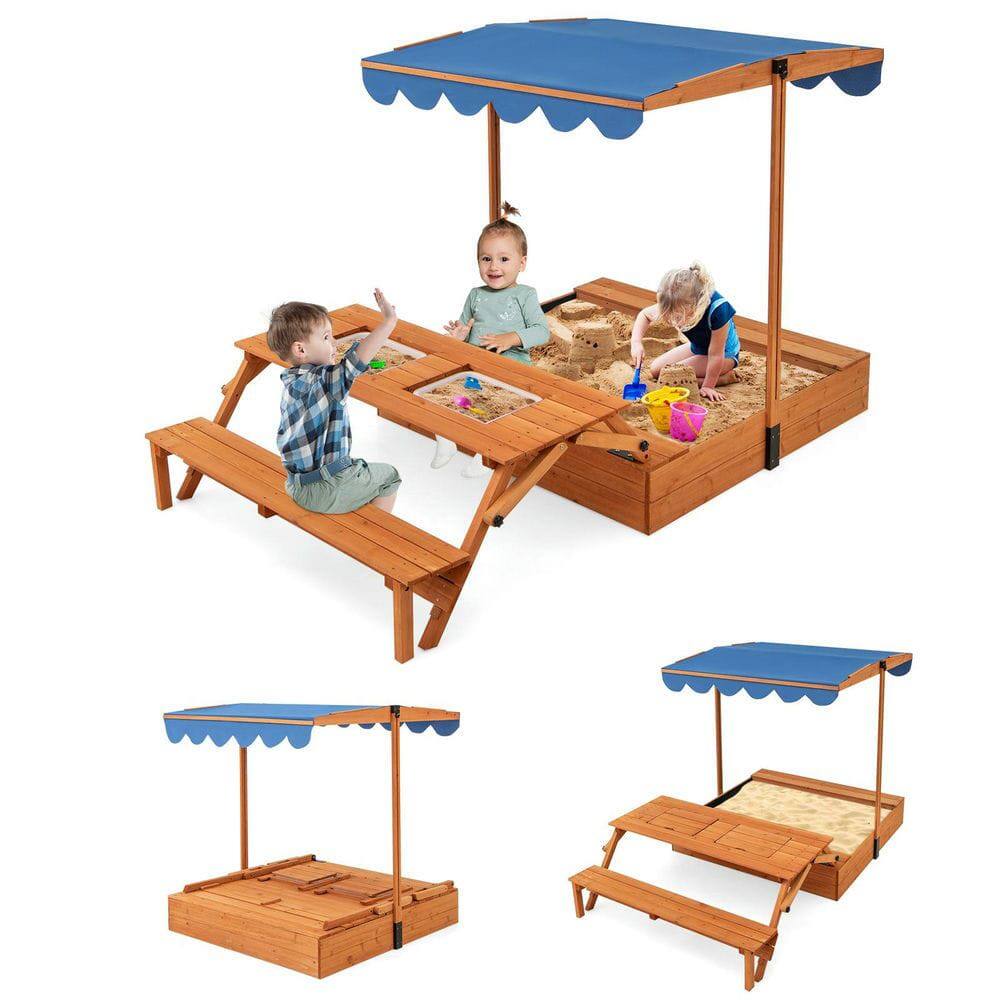 Alt View 5. Resenkos - Kids Wooden Sand Box with Foldable Picnic Sensory Table & Bench - Multifunctional Outdoor Play Station - Natural.