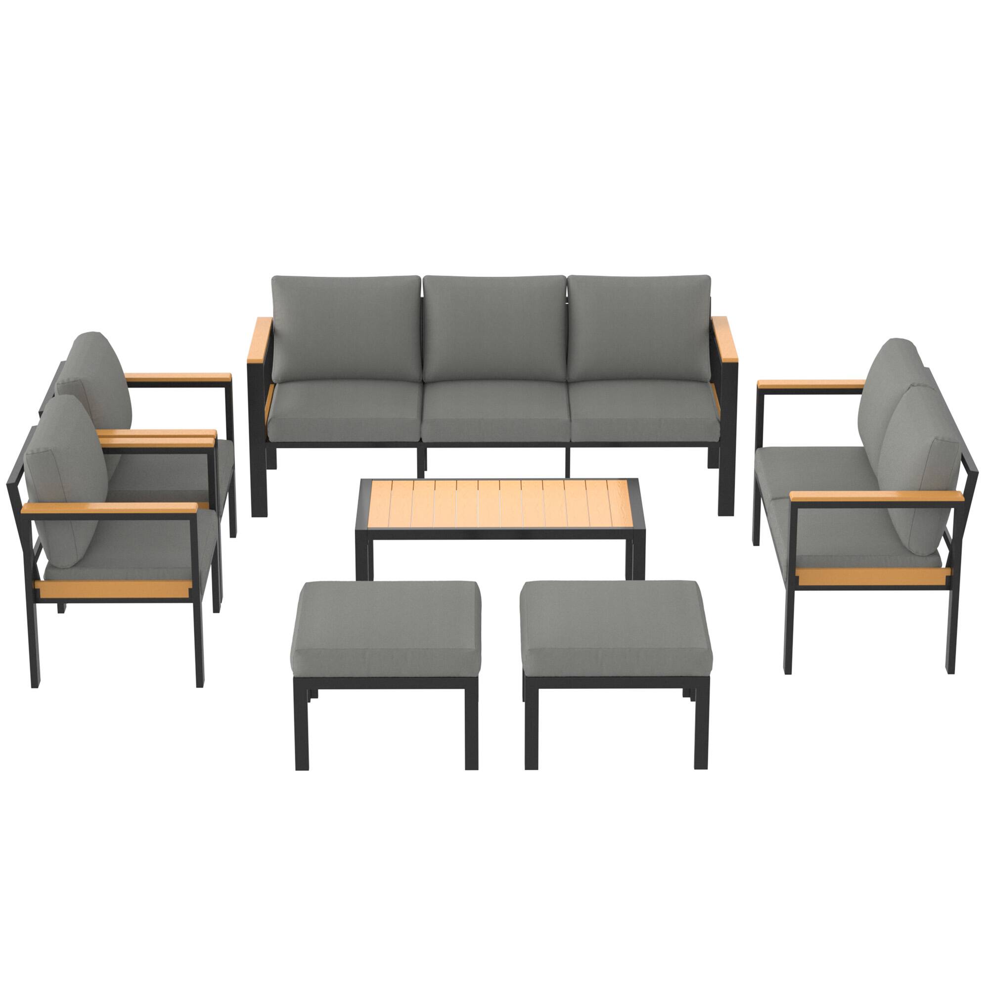 Alt View 4. U-HOMY - 7-Piece Patio Conversation Set with Table, All-Weather Aluminum Furniture for Outdoor Living - Grey.
